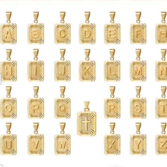 Unisex Gold Initial Block Letter Chain Necklace - Picture 2 of 10